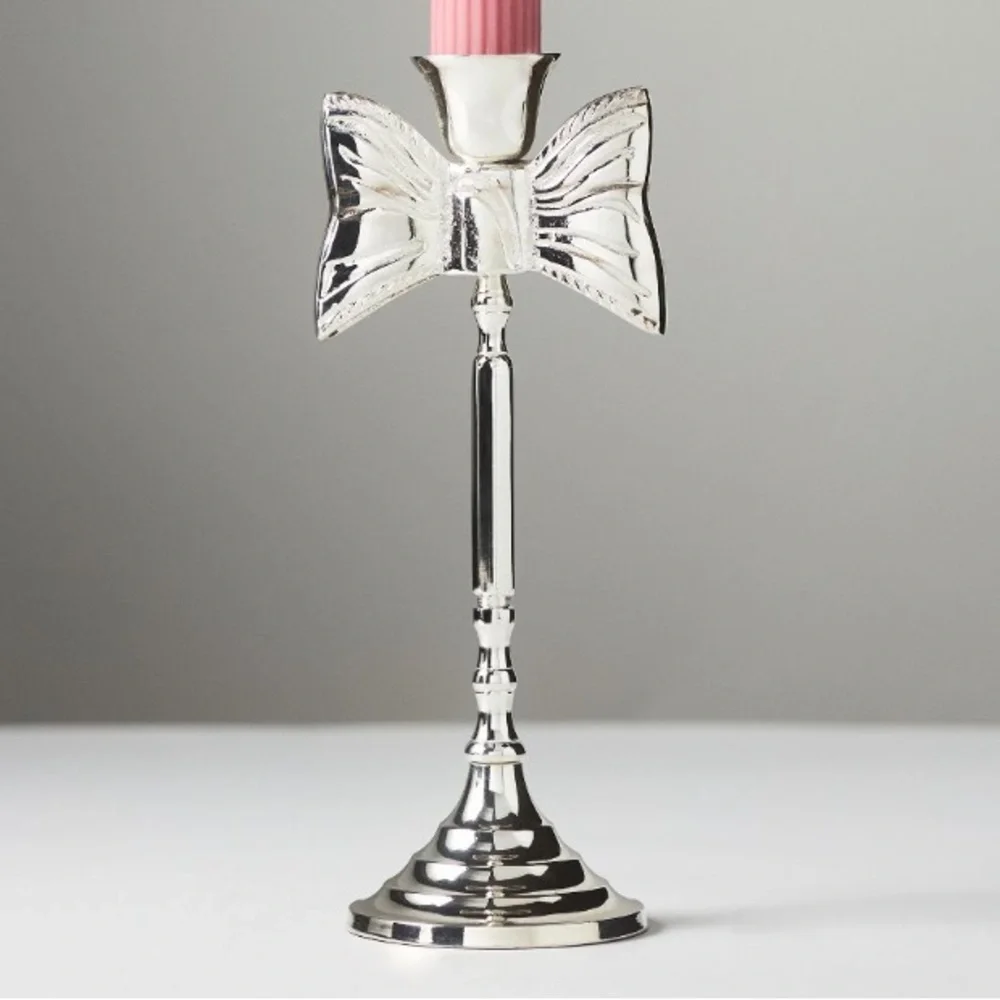 Silver Plated Bow Taper Candle holder benedita